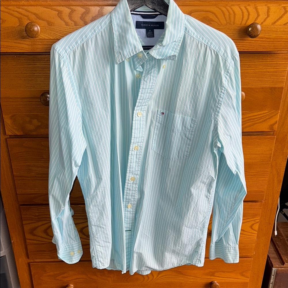 Tommy Hilfiger Aqua Striped Button Down Shirt